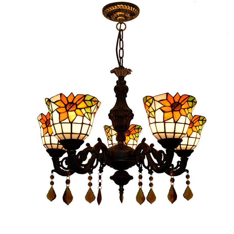 Sunflower 5-Light Tiffany Stained Glass Chandelier