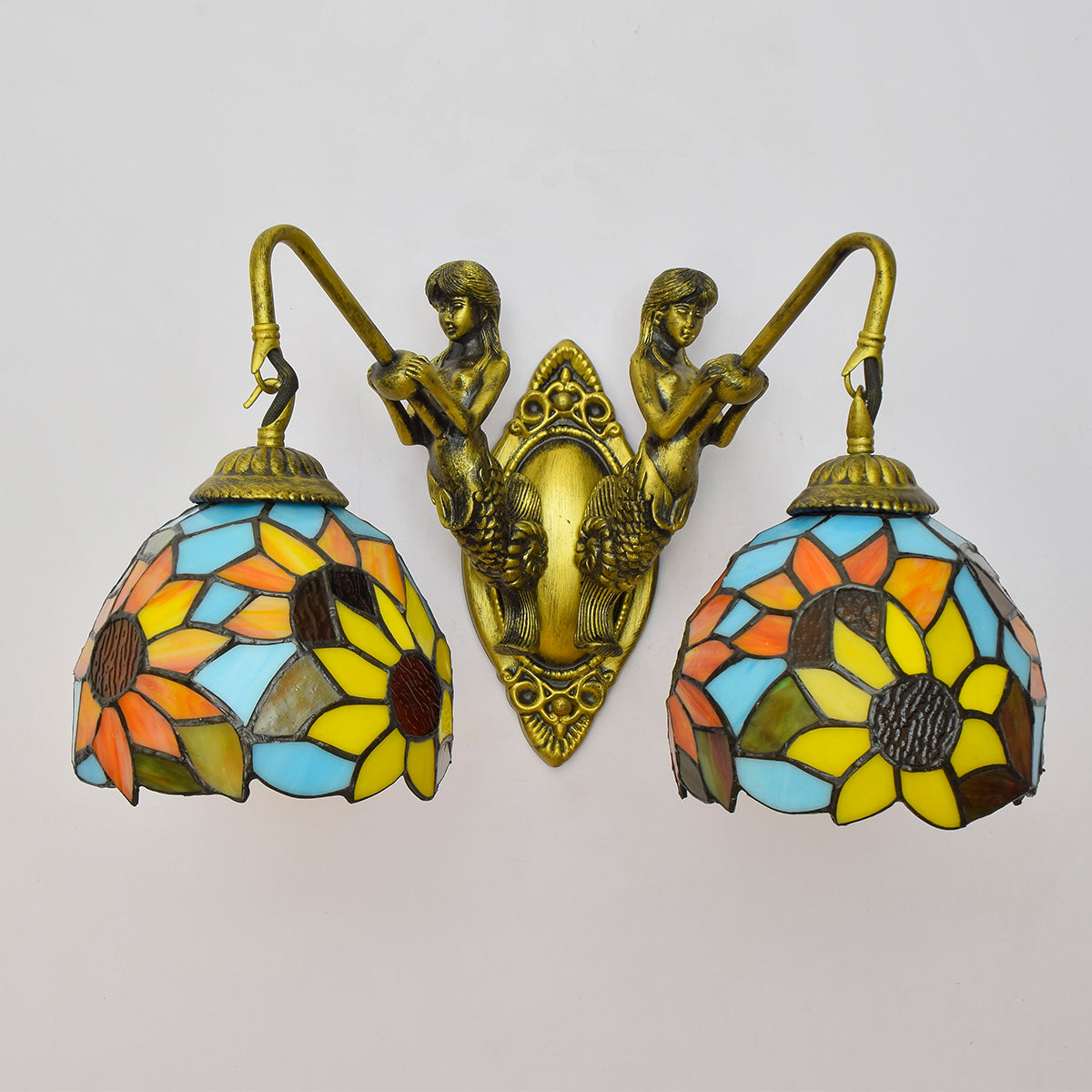 Sunflower and Mermaid Tinted Glass Wall Sconce