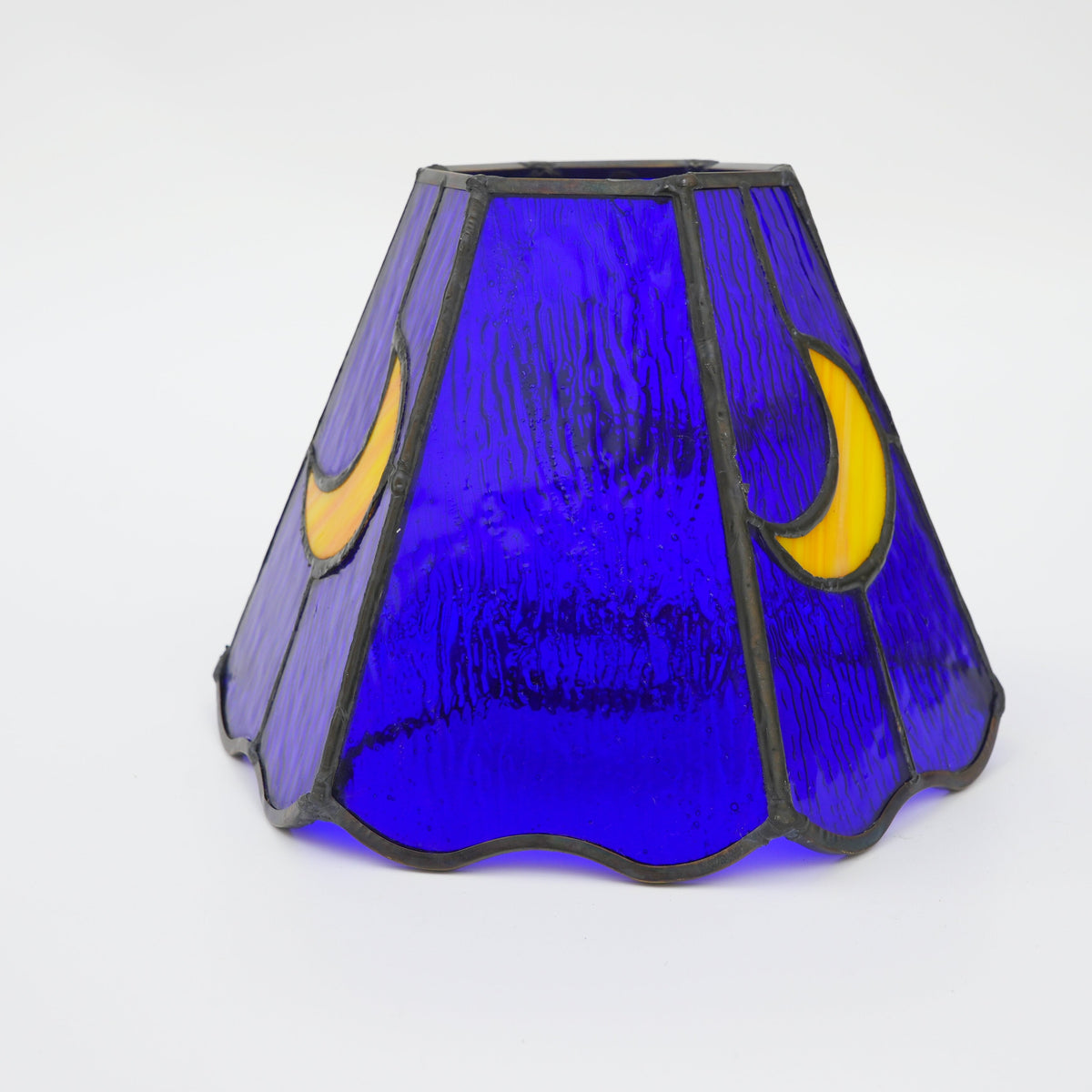 Textured Blue Glass Lampshade with Yellow Moons