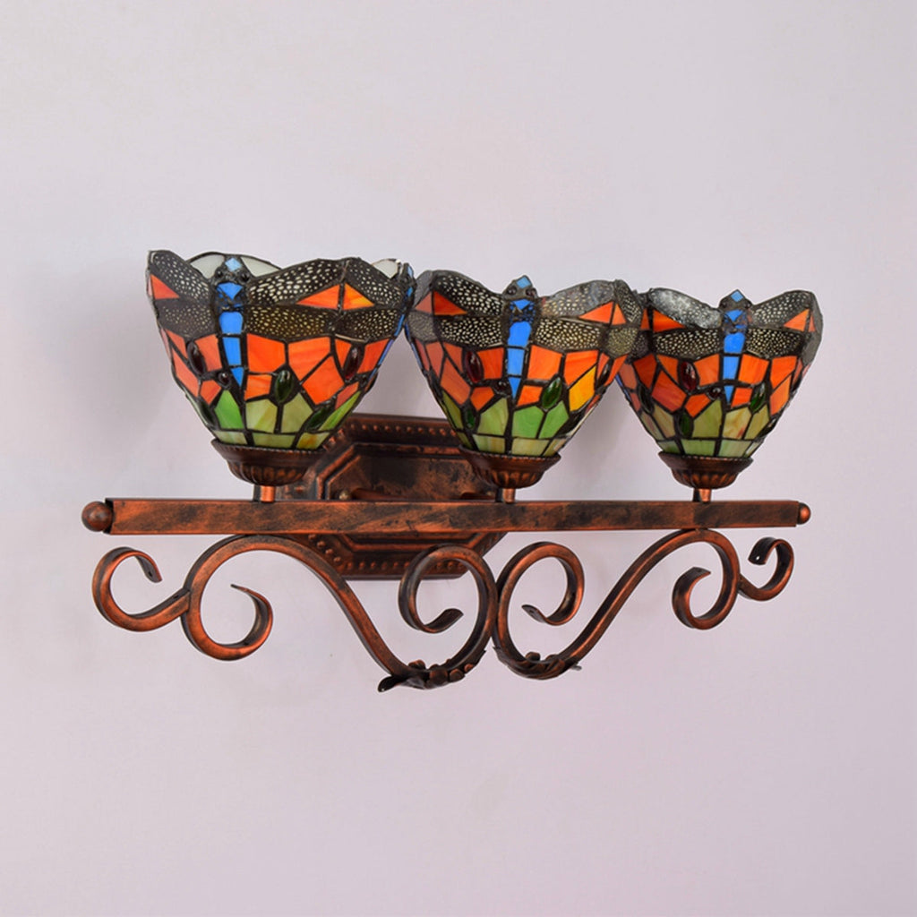 Three-Light Dragonfly Stained Glass Wall Sconce