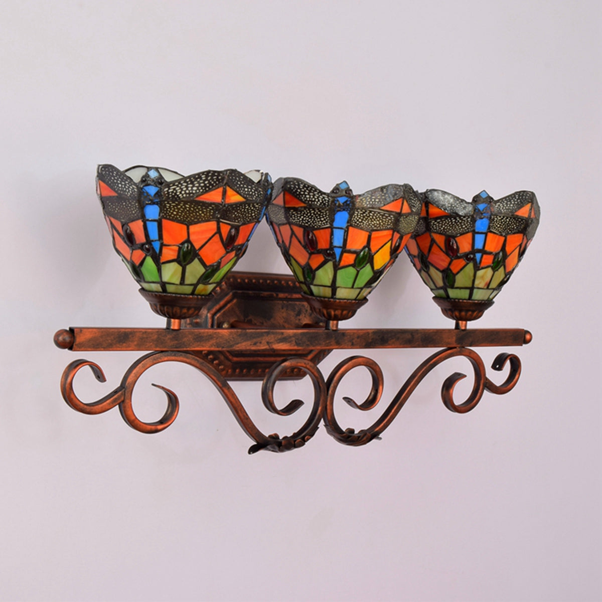 Three-Light Dragonfly Stained Glass Wall Sconce