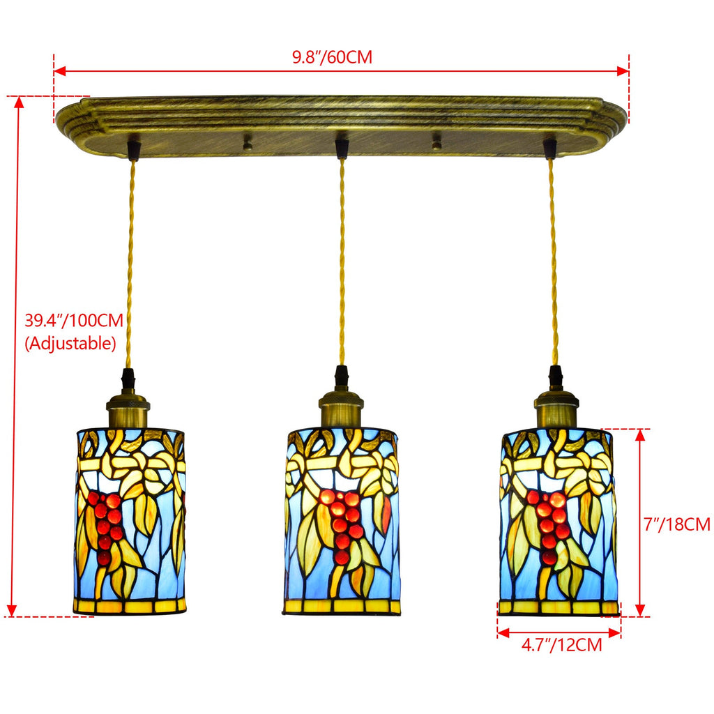 Three-Light Tiffany Stained Glass Pendant Chandelier