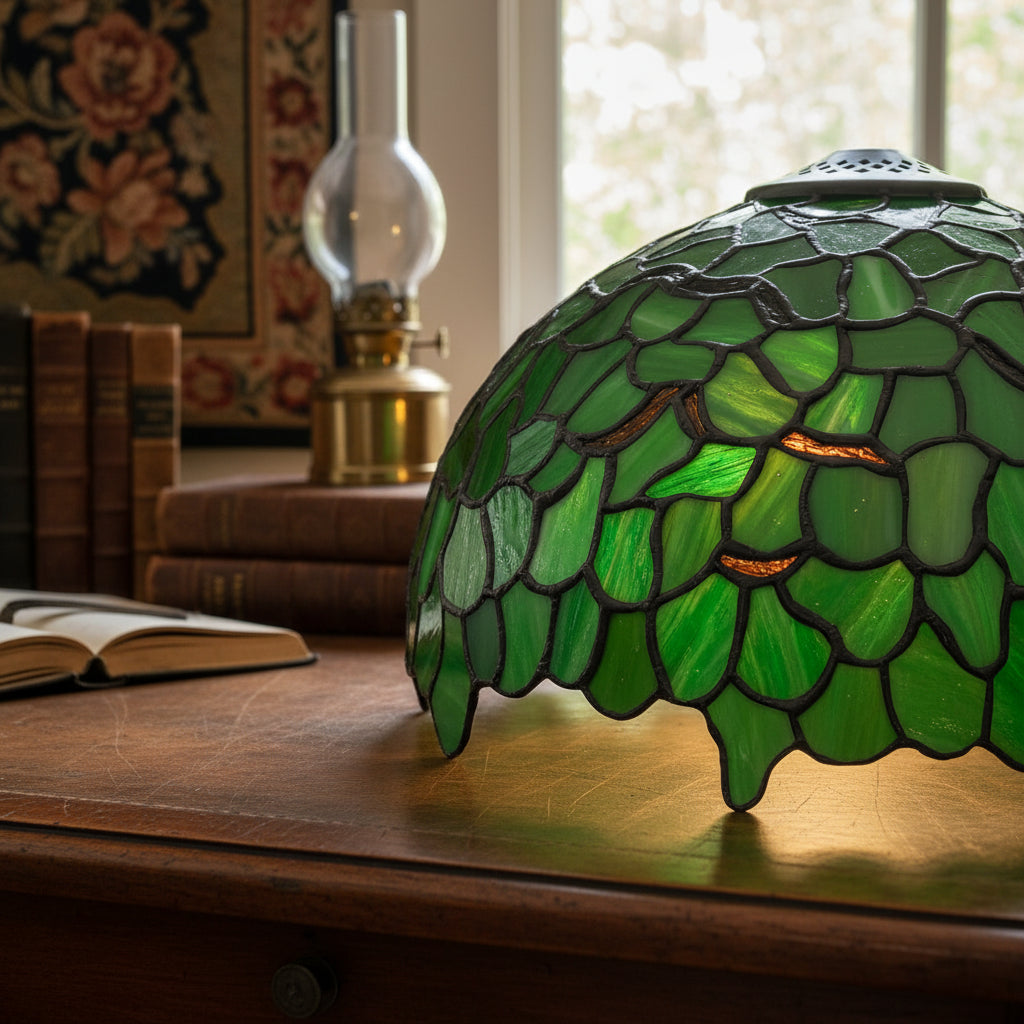 Tiffany Bell-Shade Lampshade in Shaded Green Stained Glass