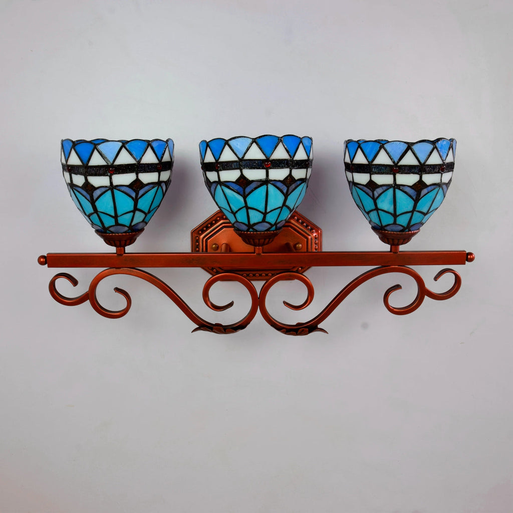 Tiffany Blue Stained Glass 3-Light Wall Sconce