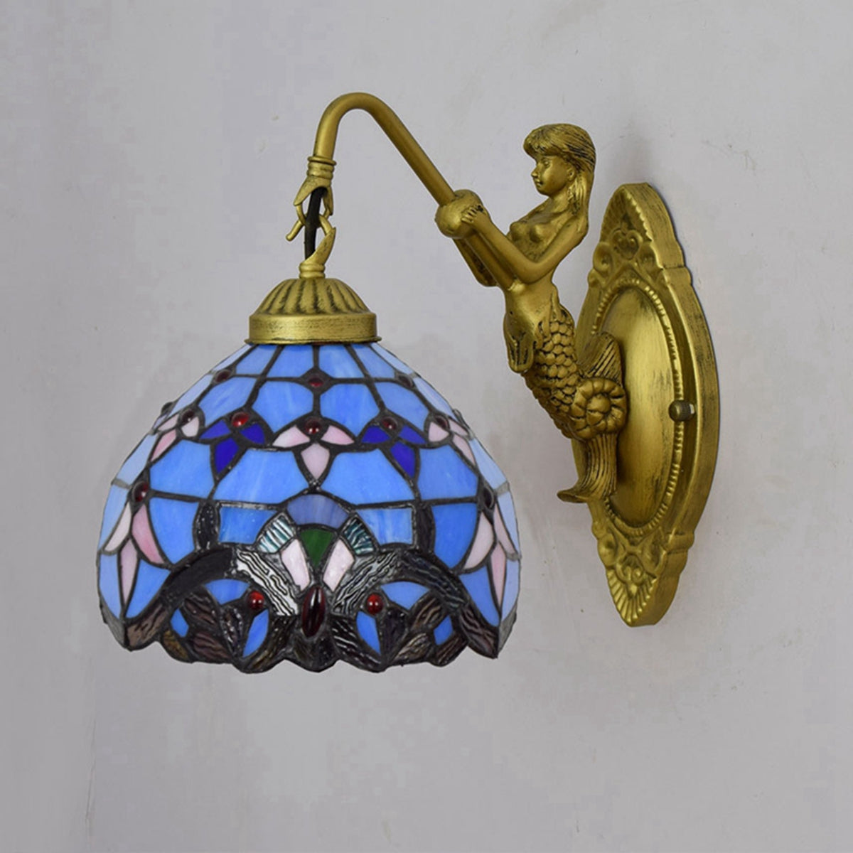 Tiffany Blue Tinted Glass Mermaid Wall Sconce
