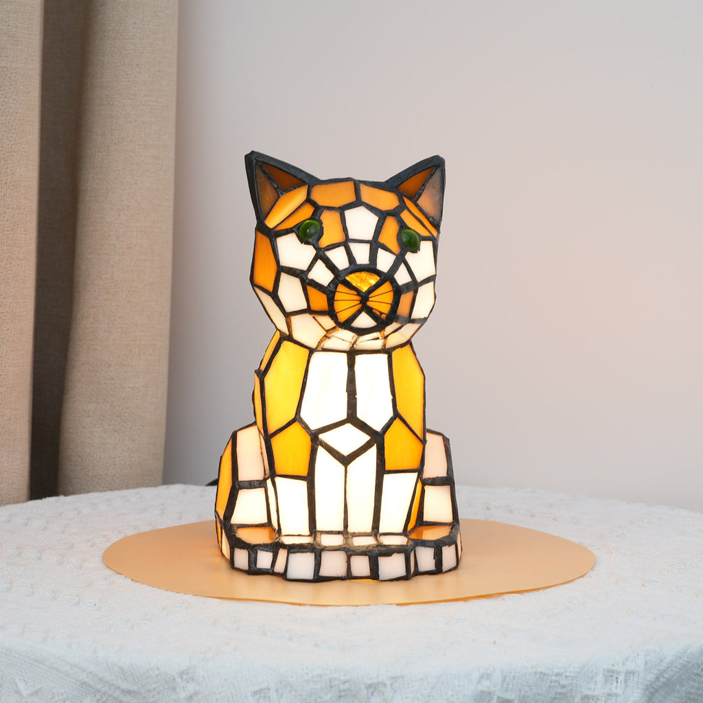 Tiffany Cat Night Light in Orange Tinted Glass