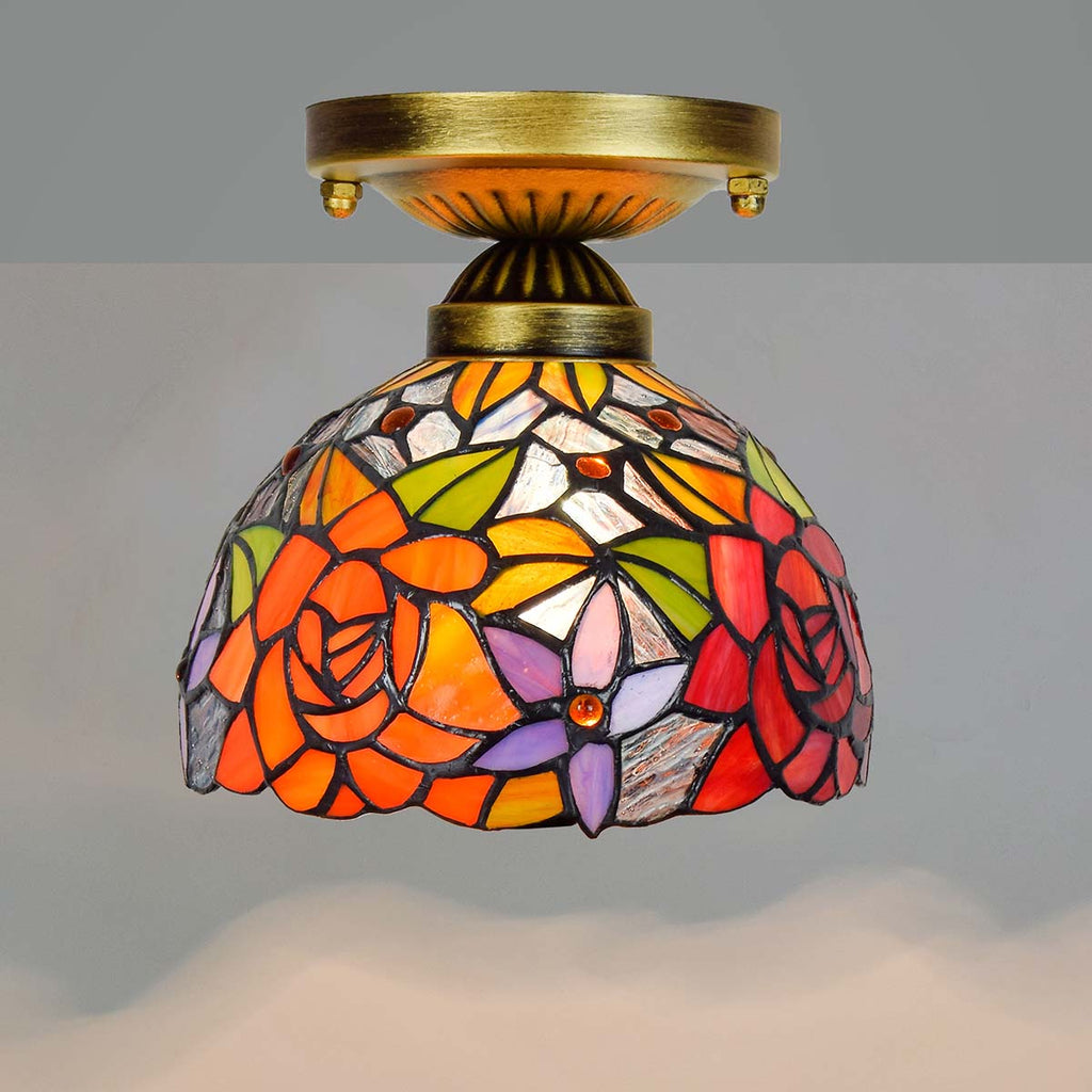 Tiffany Ceiling Light in Multicolored Floral Stained Glass