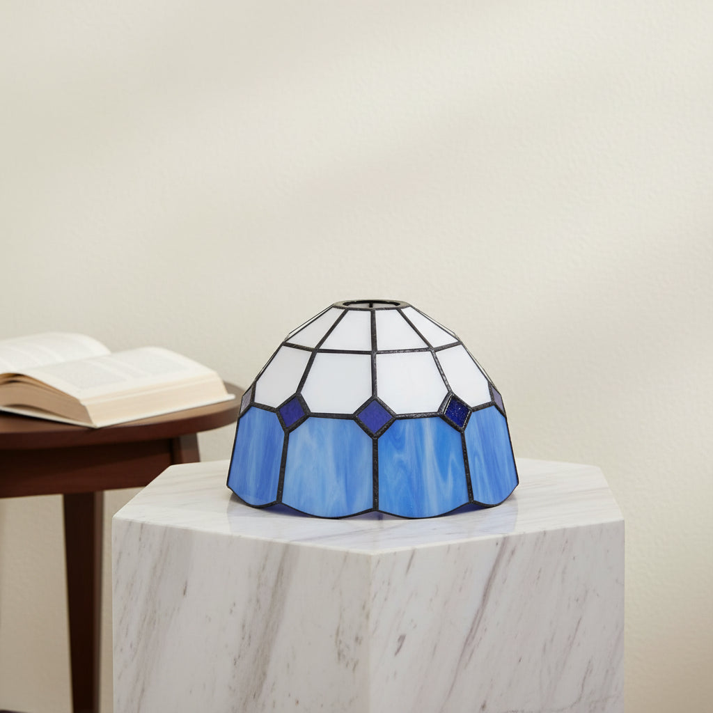 Tiffany Conical Lampshade in White and Blue Glass