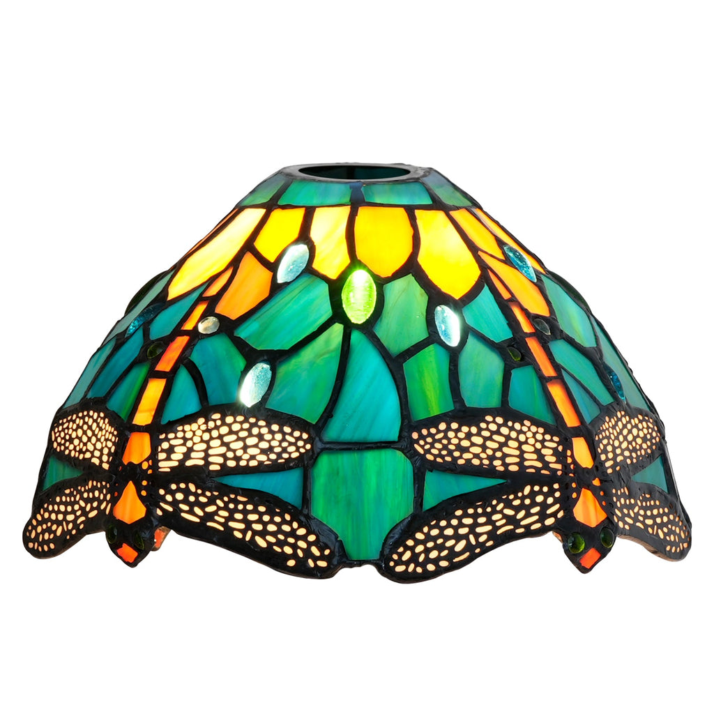 Tiffany Dragonfly Lampshade in Amber Green Tinted Glass