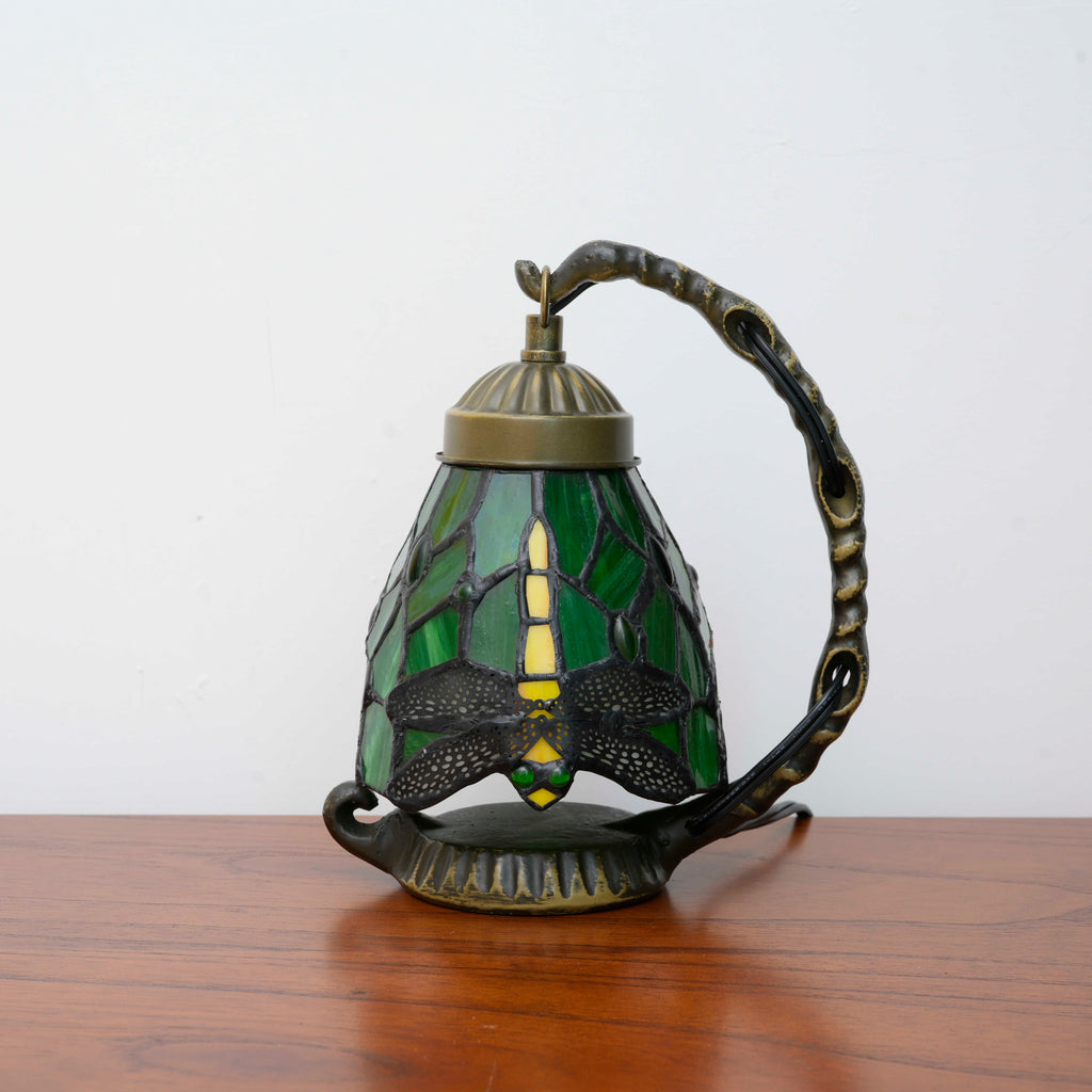 Tiffany Dragonfly Table Lamp in Green Tinted Glass