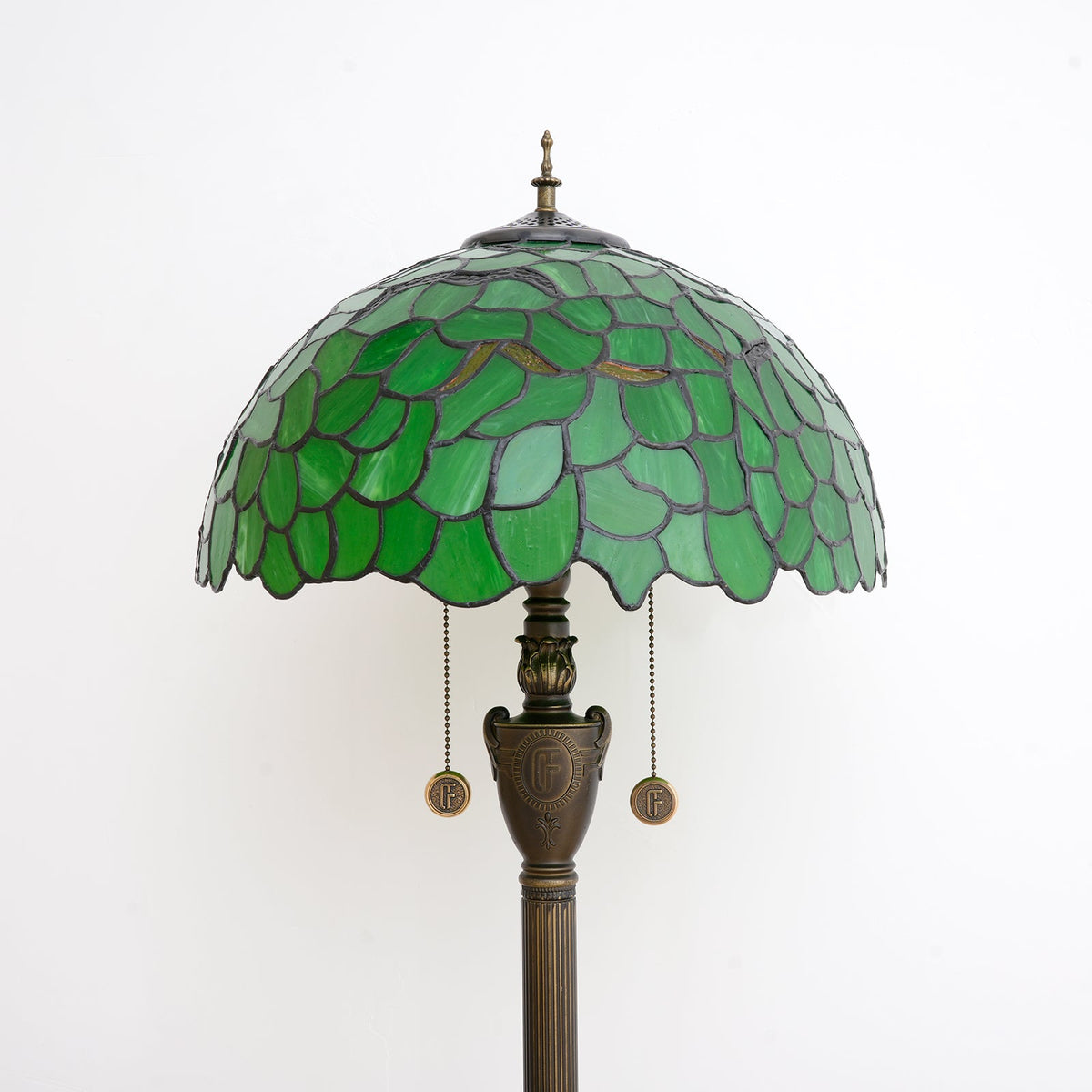 Tiffany Floor Lamp in Green and Bronze Stained Glass
