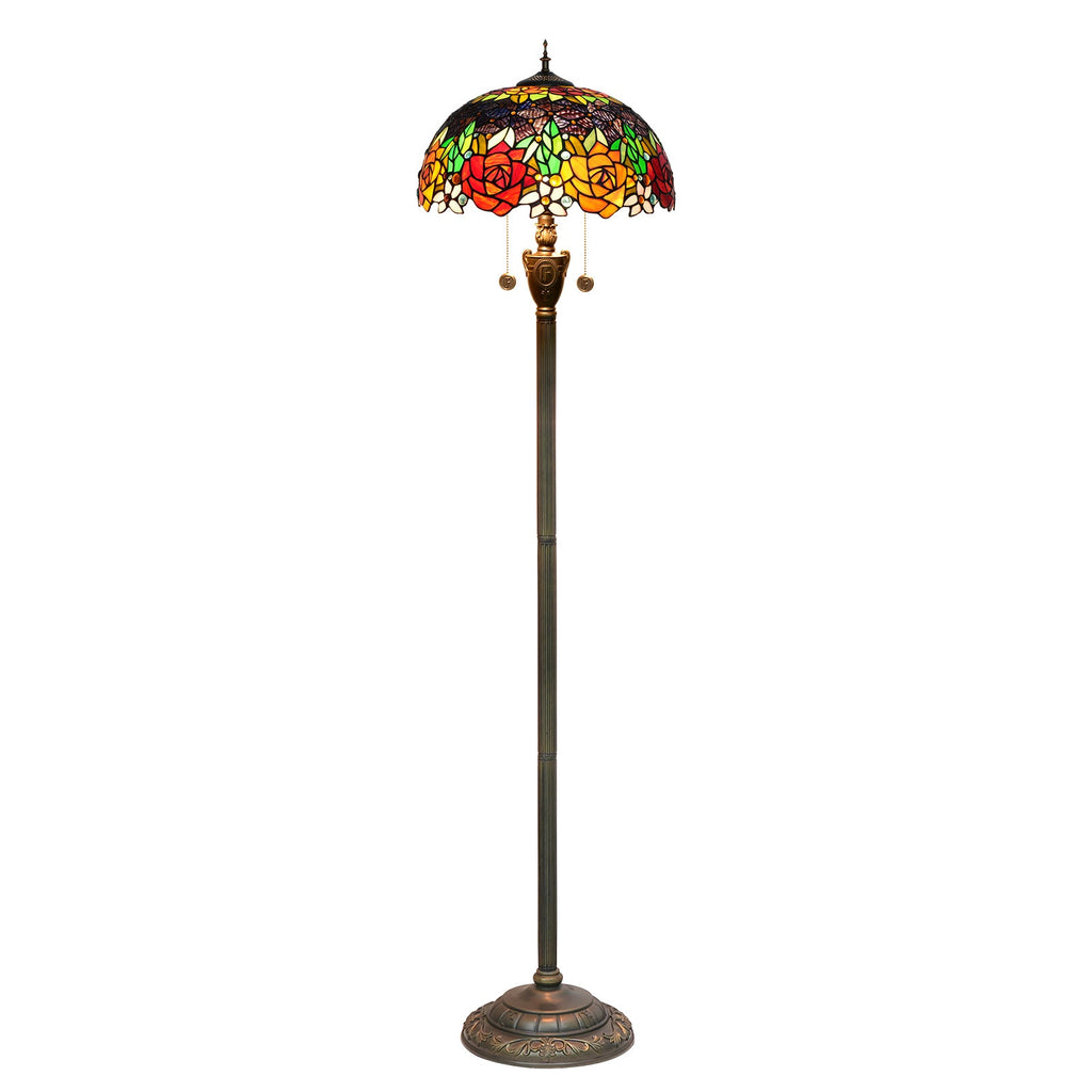 Tiffany Floor Lamp in Stained Glass with Floral Roses