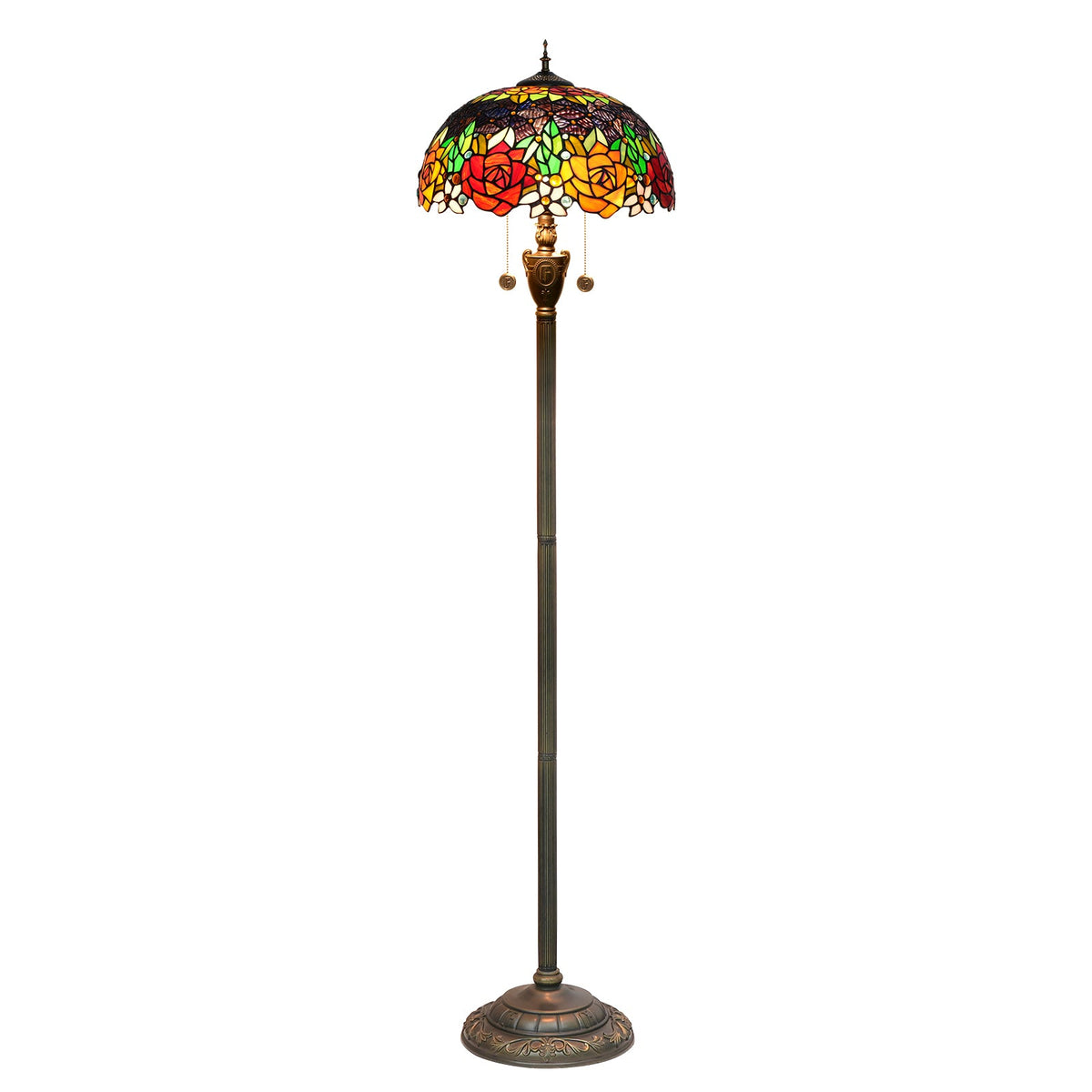 Tiffany Floor Lamp in Stained Glass with Floral Roses