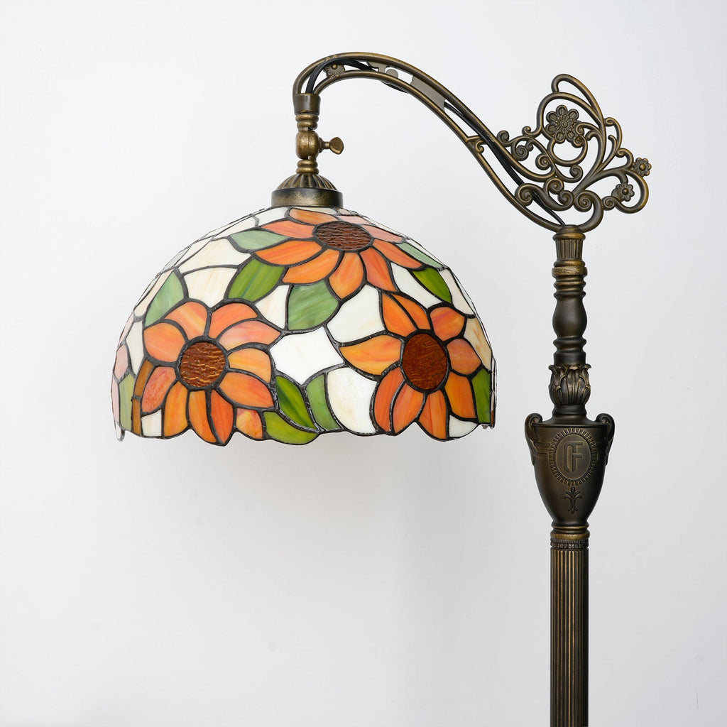 Tiffany Floor Lamp with Amber Green Floral Pattern