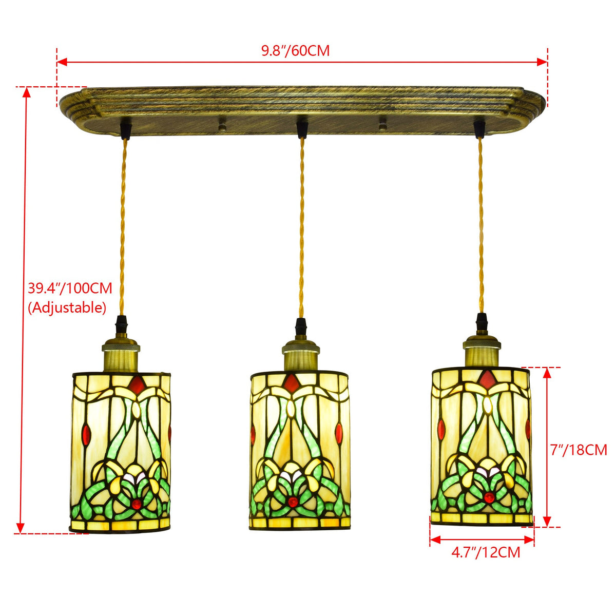 Tiffany Floral 3-Light Stained Glass Pendant Light