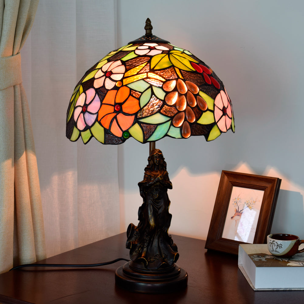 Tiffany Floral and Grape Table Lamp, Woman Base