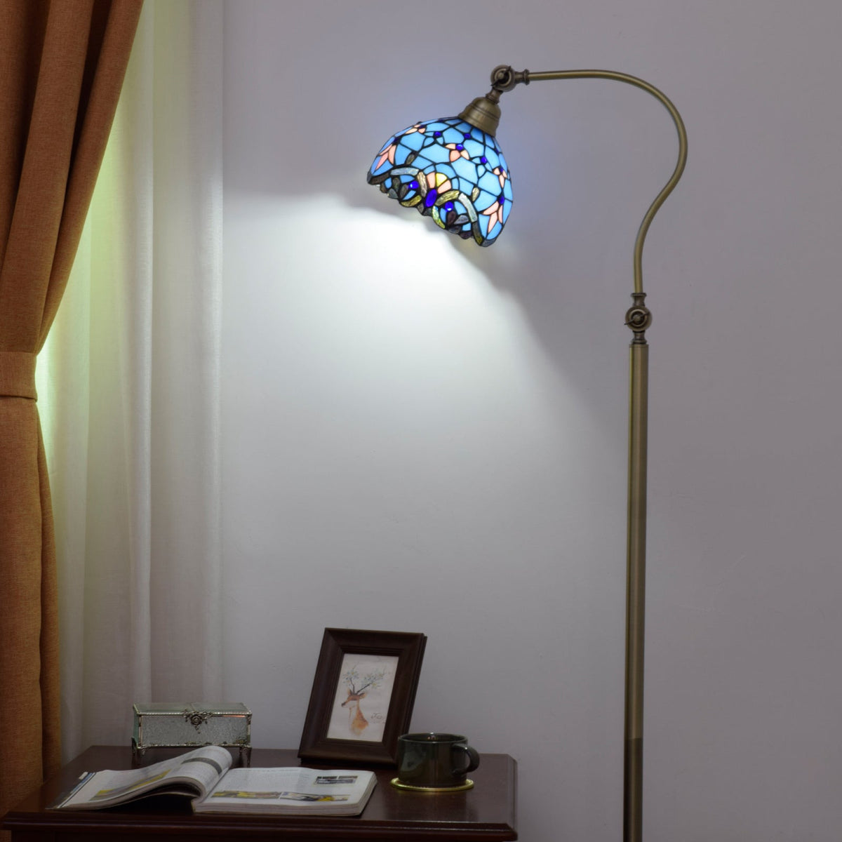 Tiffany Floral Blue Stained Glass Floor Lamp
