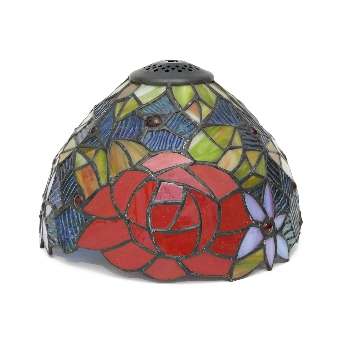 Tiffany Floral Lampshade with Red Rose in Tinted Glass
