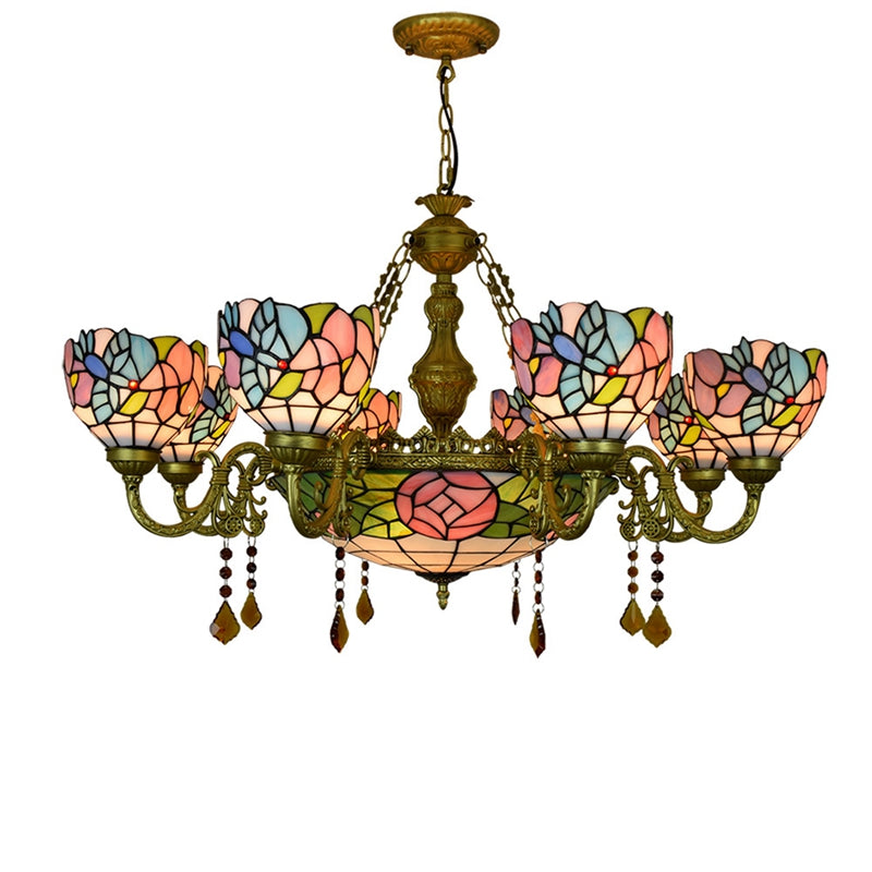 Tiffany Floral Multicolored 8-Arm Chandelier