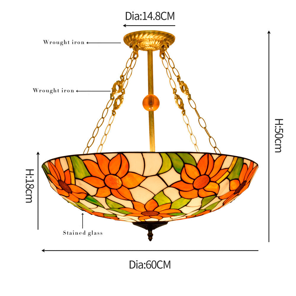 Tiffany Floral Pendant Light in Stained Glass and Wrought Iron