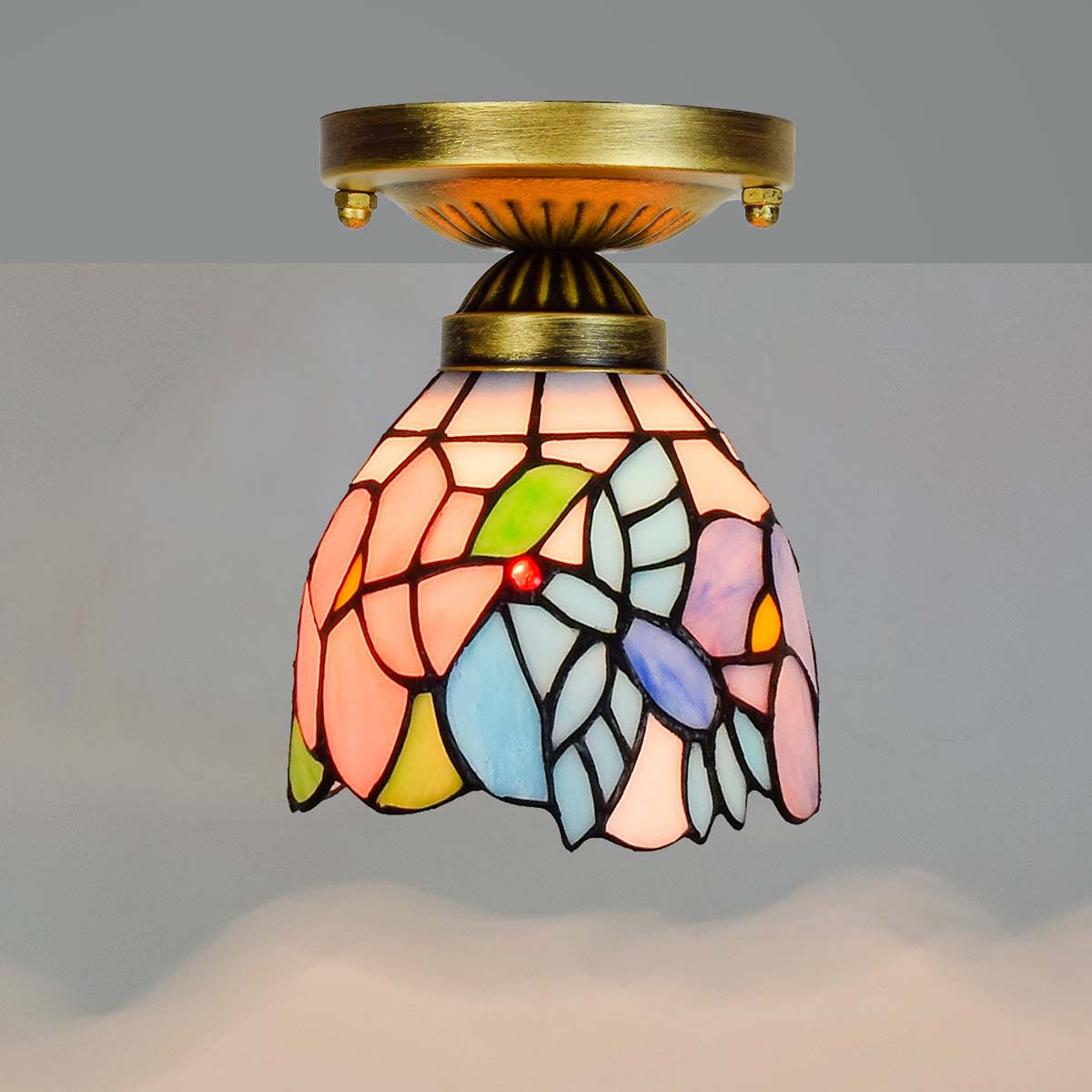 Tiffany Floral Stained Glass Ceiling Light