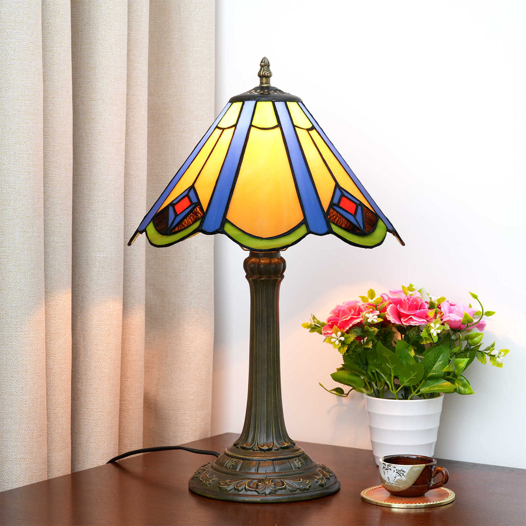 Tiffany Glass and Antique Bronze Table Lamp
