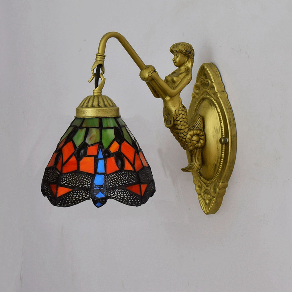 Tiffany Glass Mermaid Wall Sconce with Dragonfly