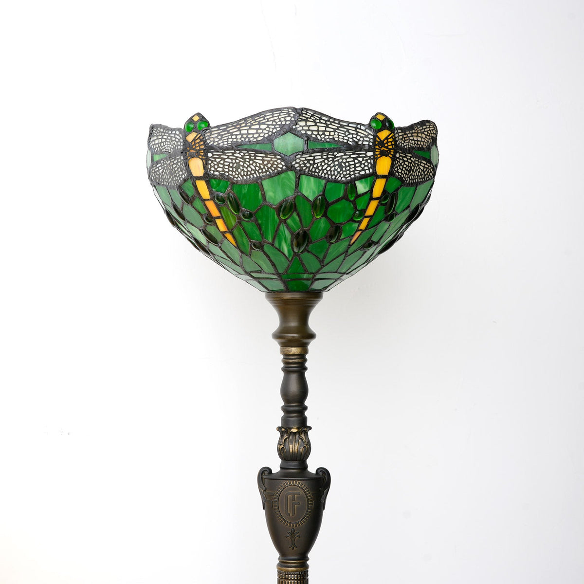 Tiffany Green Glass Floor Lamp with Dragonflies