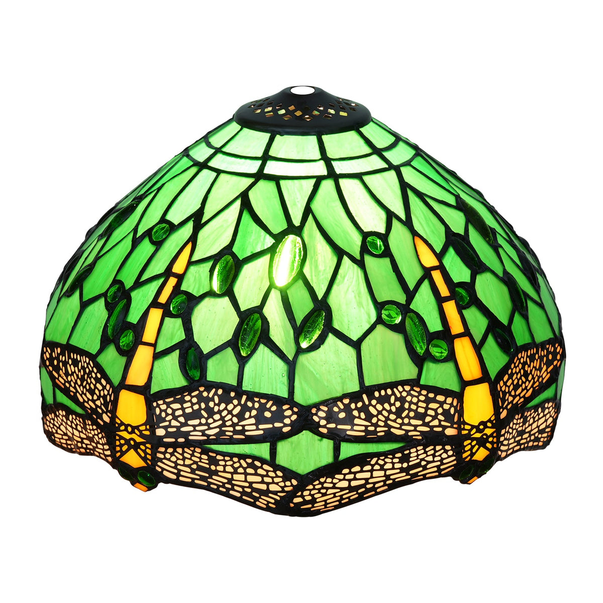 Tiffany Green Lampshade in Stained Glass with Dragonflies