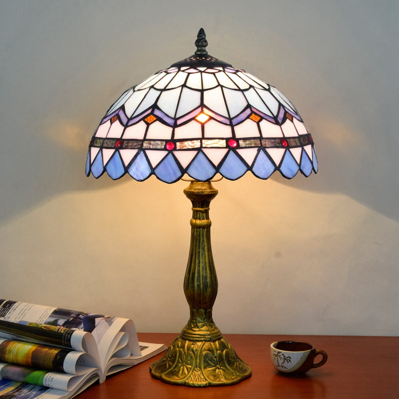 Tiffany Lamp in Stained Glass with Blue and Purple Patterns