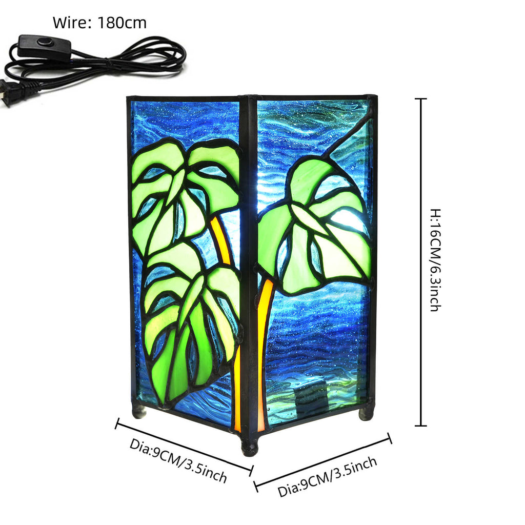 Tiffany Lamp with Green and Blue Monstera Leaves
