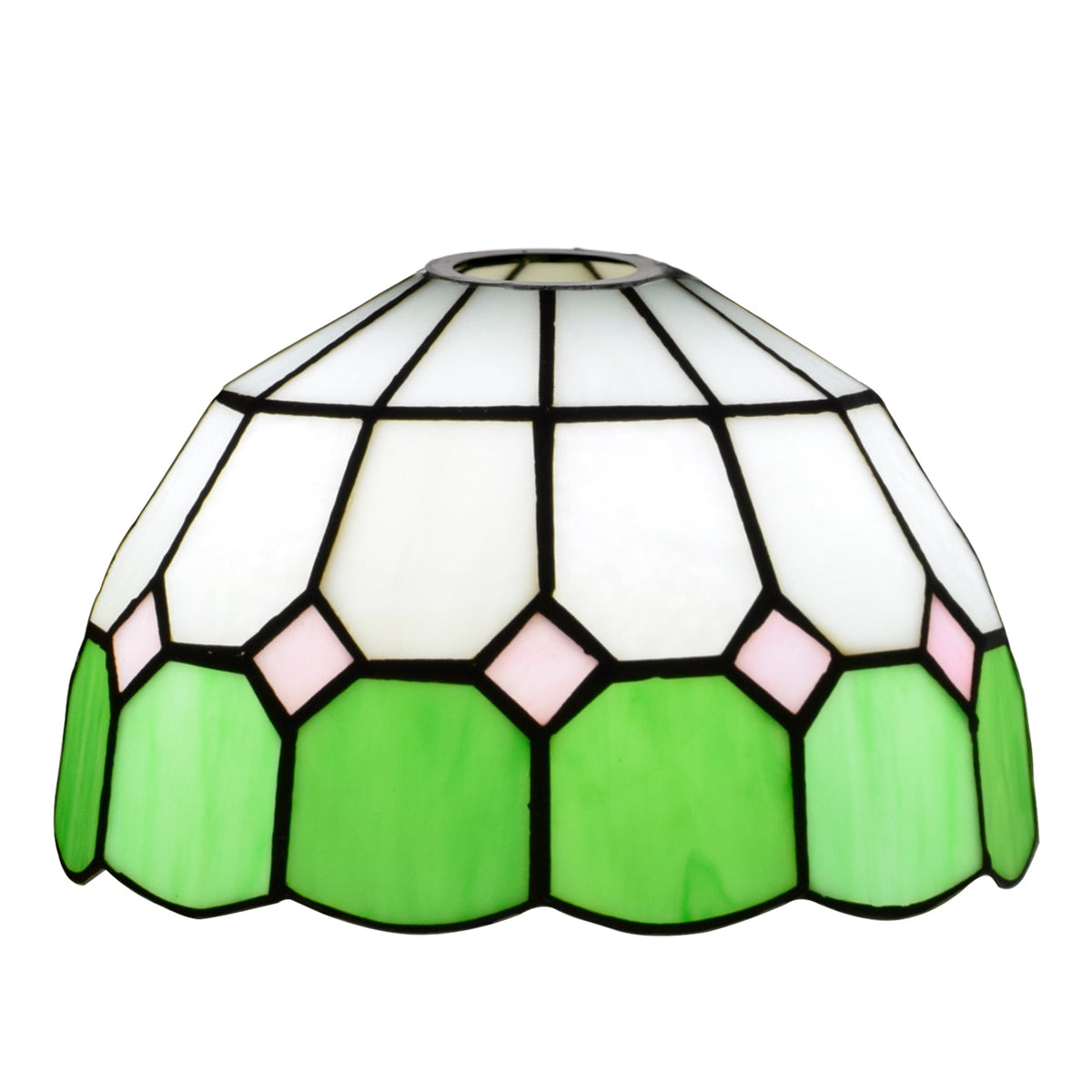 Tiffany Lampshade in Green and Pink Scalloped Glass