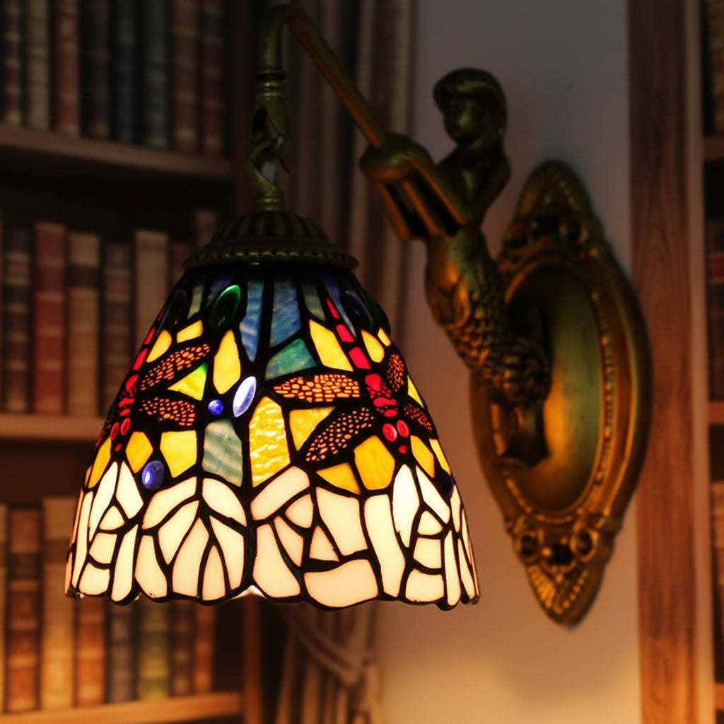 Tiffany Mermaid Wall Sconce in Stained Glass Dragonfly