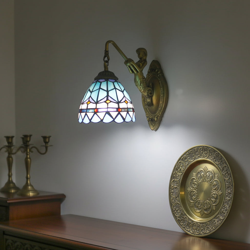 Tiffany Mermaid Wall Sconce in Stained Glass