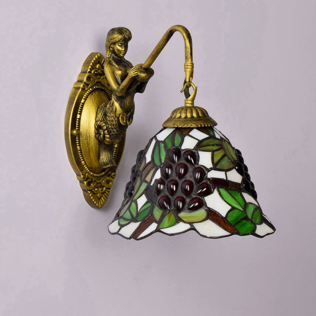Tiffany Mermaid Wall Sconce in Stained Grape Glass