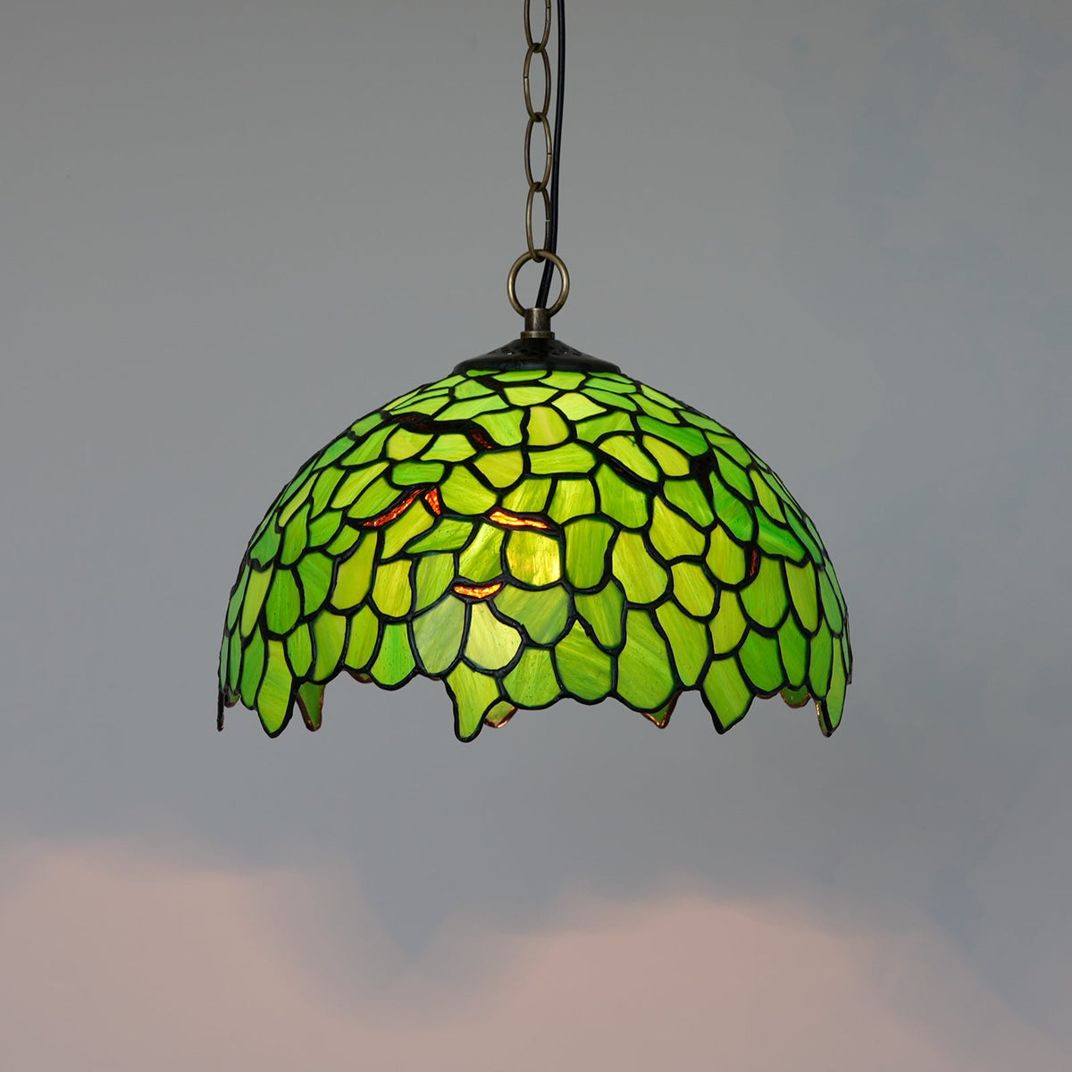 Tiffany Mosaic Green Glass Bell Pendant Light