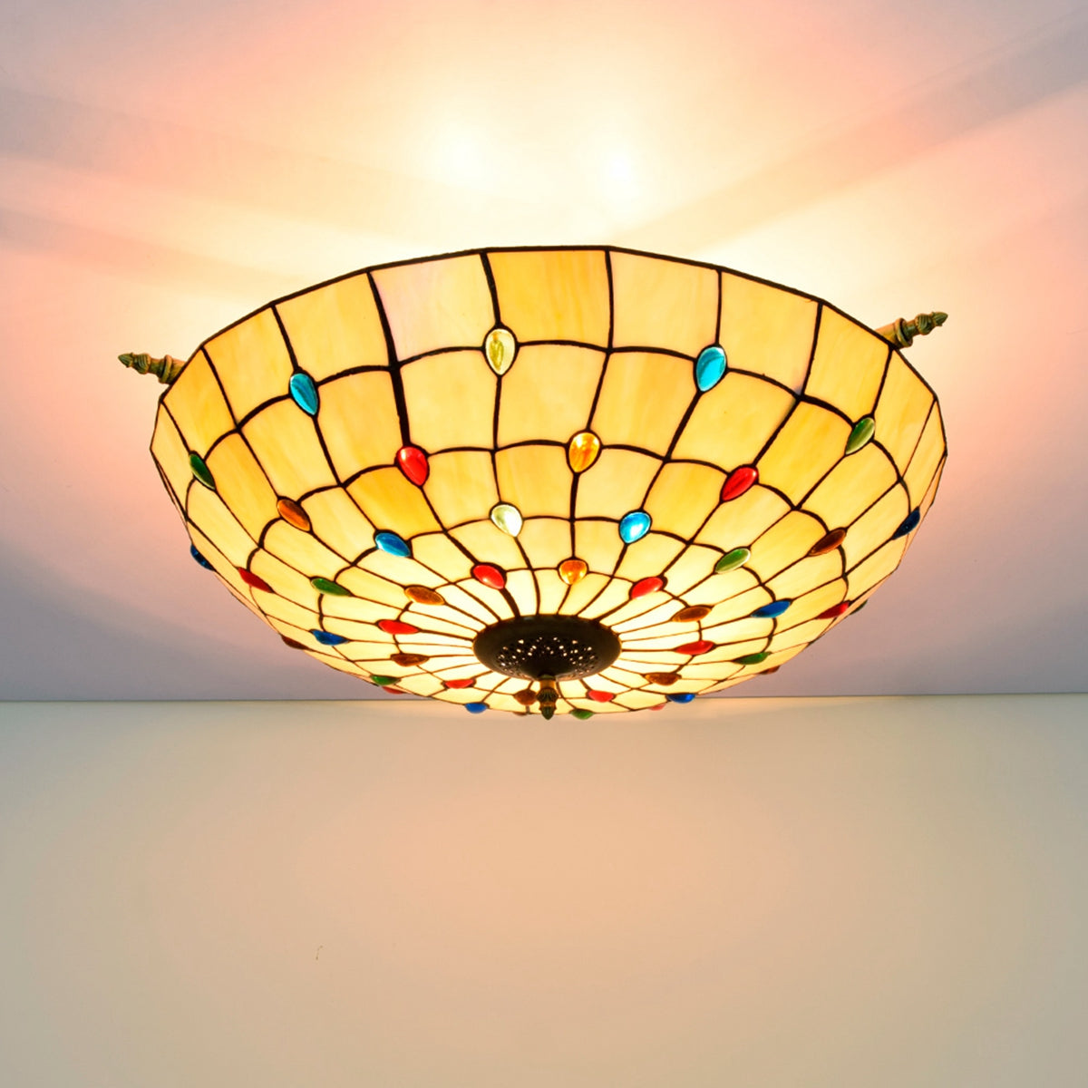 Tiffany Multicolor Tinted Glass Dome Ceiling Light