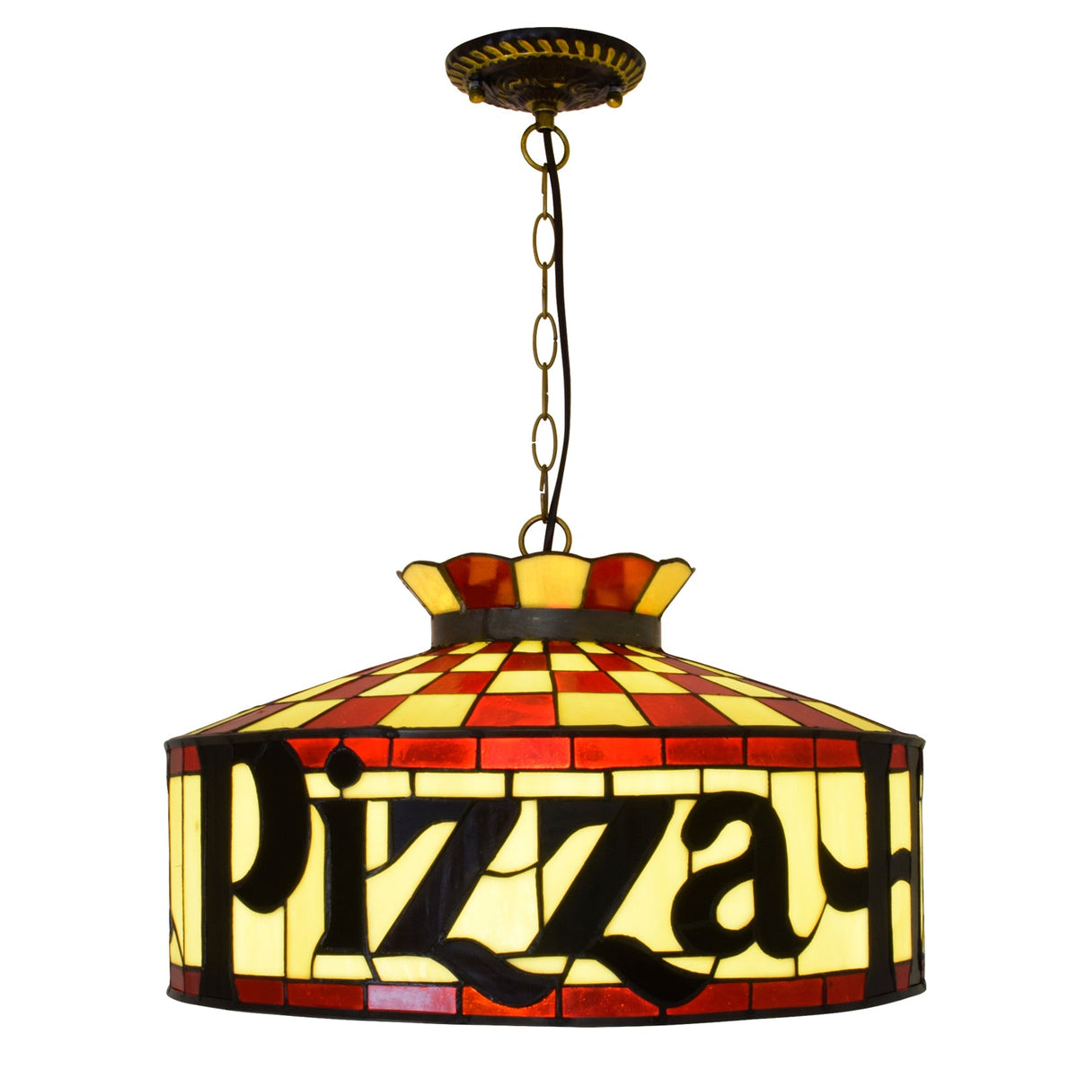 Tiffany "Pizza Hut" Chandelier in Red and Yellow Stained Glass