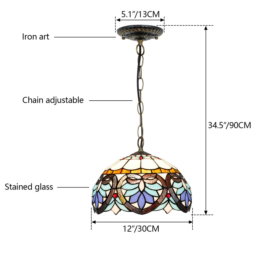 Tiffany Stained Glass and Wrought Iron Hanging Ceiling Light