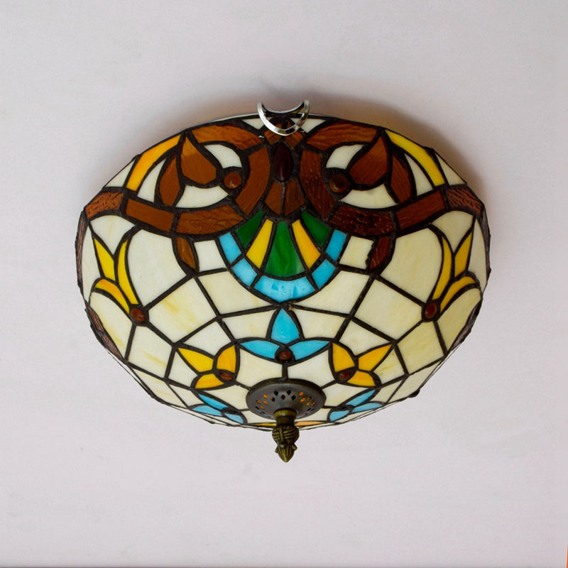 Tiffany stained glass ceiling light in amber and blue colors