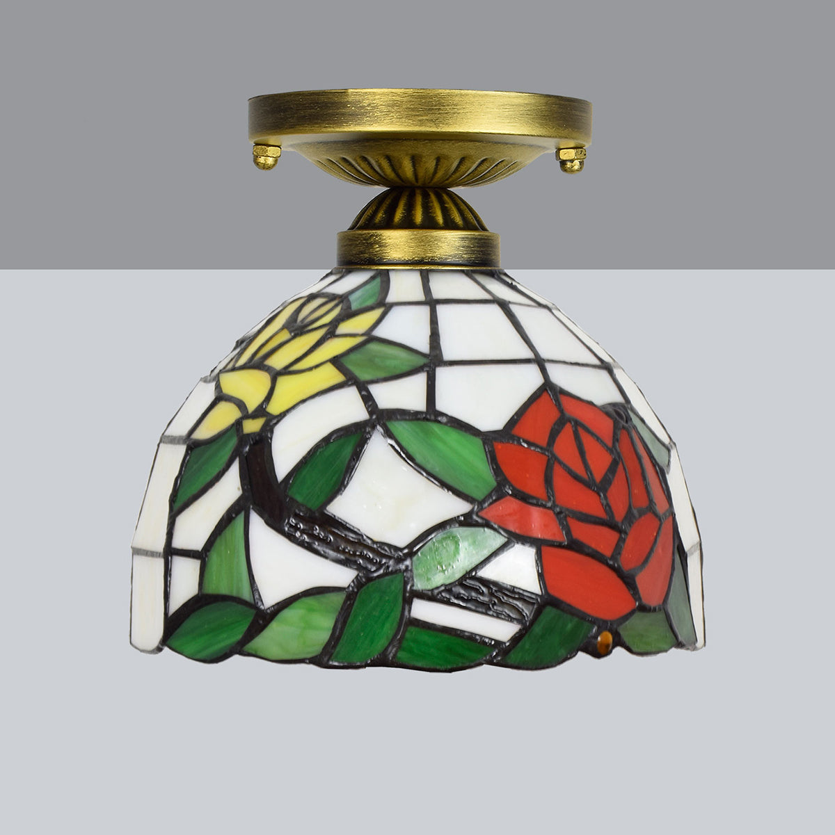 Tiffany Stained Glass Ceiling Light with Floral Motifs