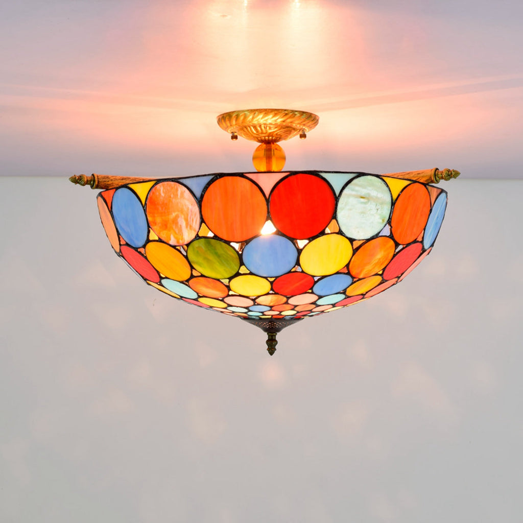 Tiffany stained glass ceiling light with multicolored circles