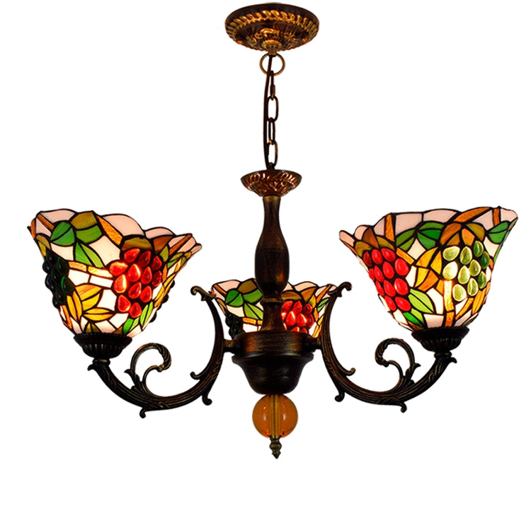 Tiffany Stained Glass Chandelier with Grape Motif and Antique Bronze