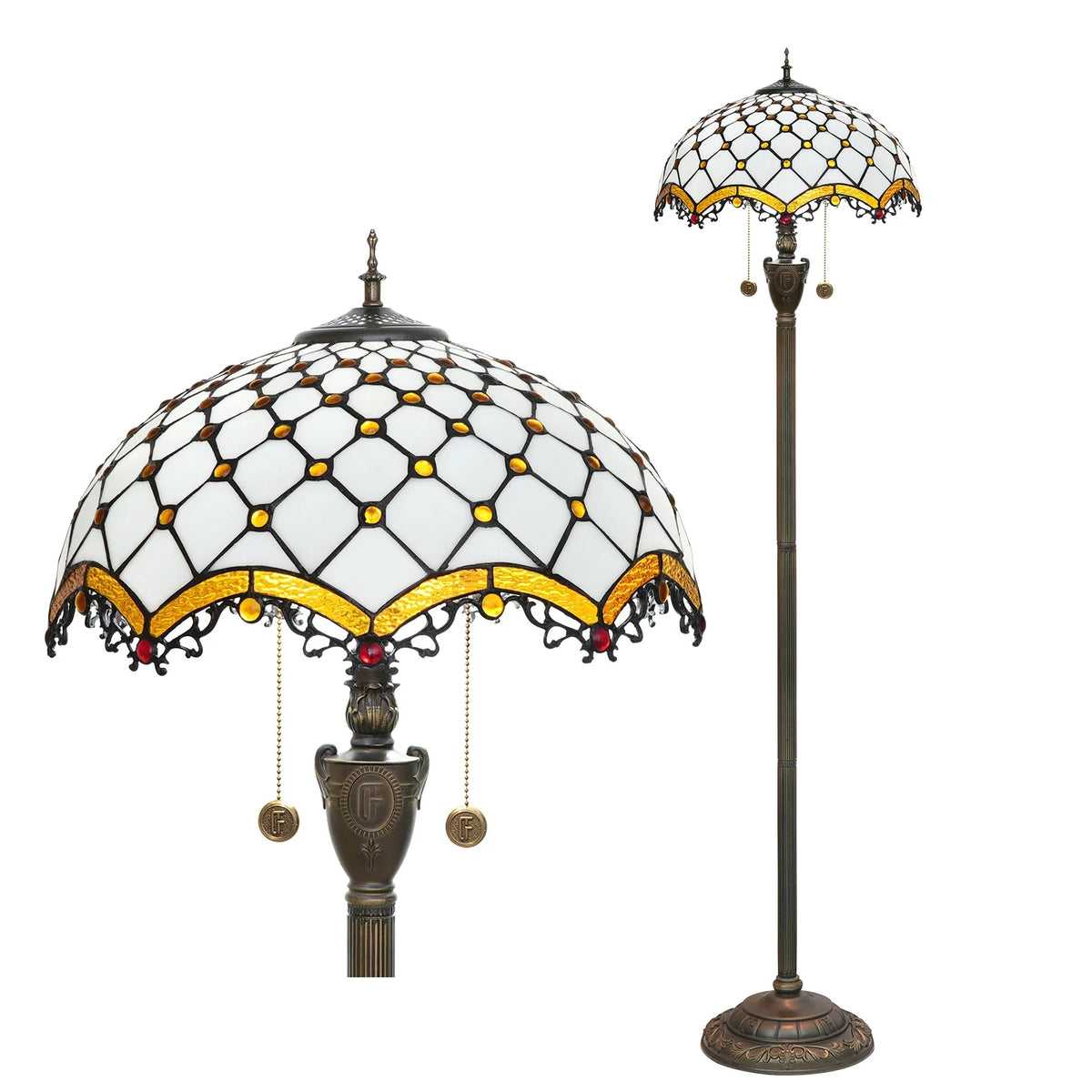 Tiffany Stained Glass Floor Lamp in Amber and Resin