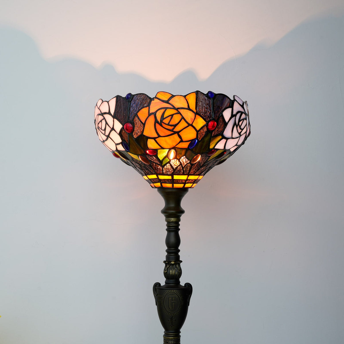 Tiffany Stained Glass Floor Lamp in Pink, Orange and White