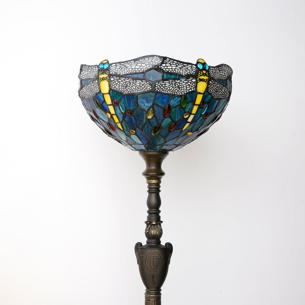 Tiffany Stained Glass Floor Lamp with Dragonflies
