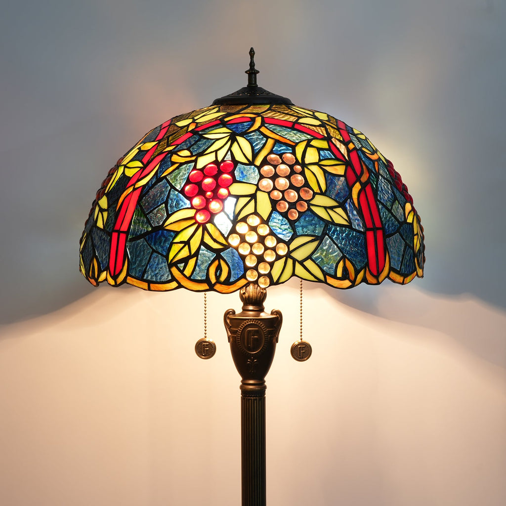 Tiffany Stained Glass Floor Lamp with Grape Motif