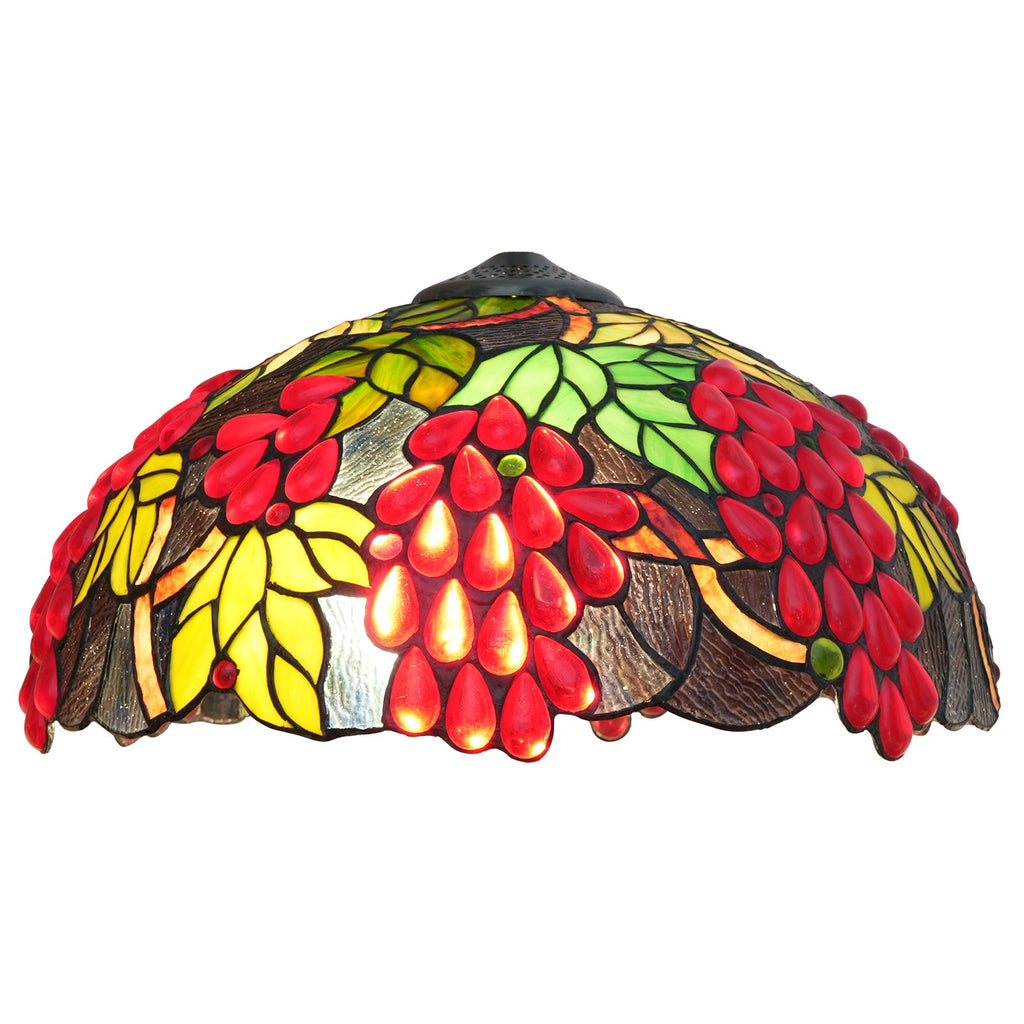 Tiffany stained glass lampshade with red grapes and leaves