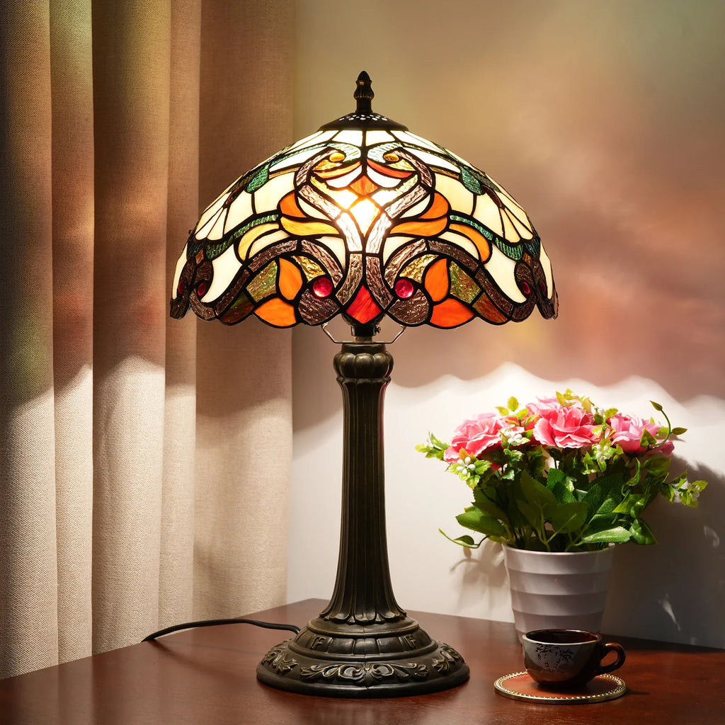 Tiffany Stained Glass Table Lamp, Retro Baroque Bedside Lamp, Desk Reading Lamp, Bedroom, Living Room, Home Office Decor