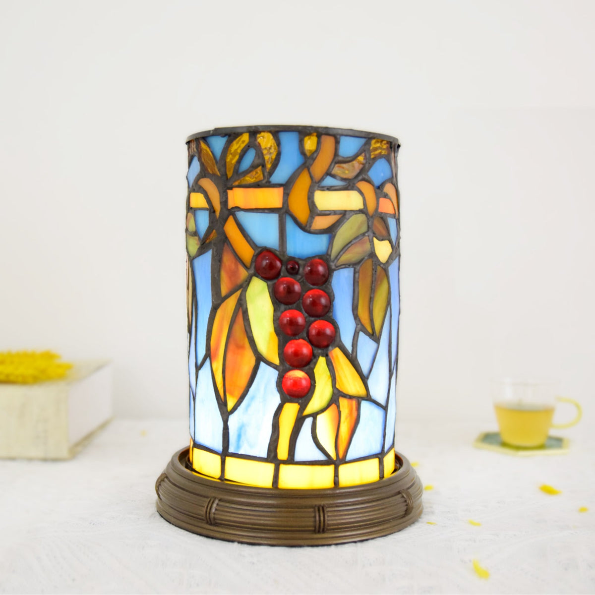 Tiffany Stained Glass Table Lamp with Berry Motifs
